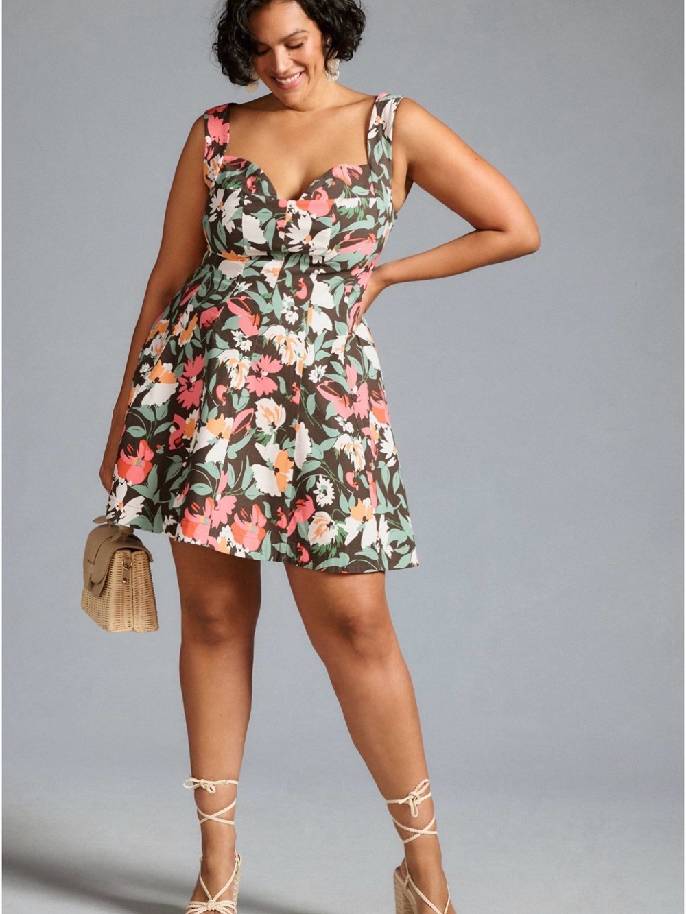 NWT By Anthropologie Plus Floral Mini Sweetheart Dress Size 2X